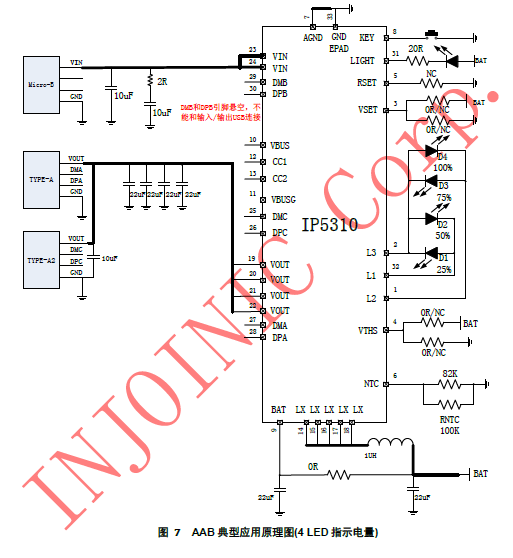 IP5310 3A 充電3.1A放電集成TYPE C協(xié)議移動電源 SOC